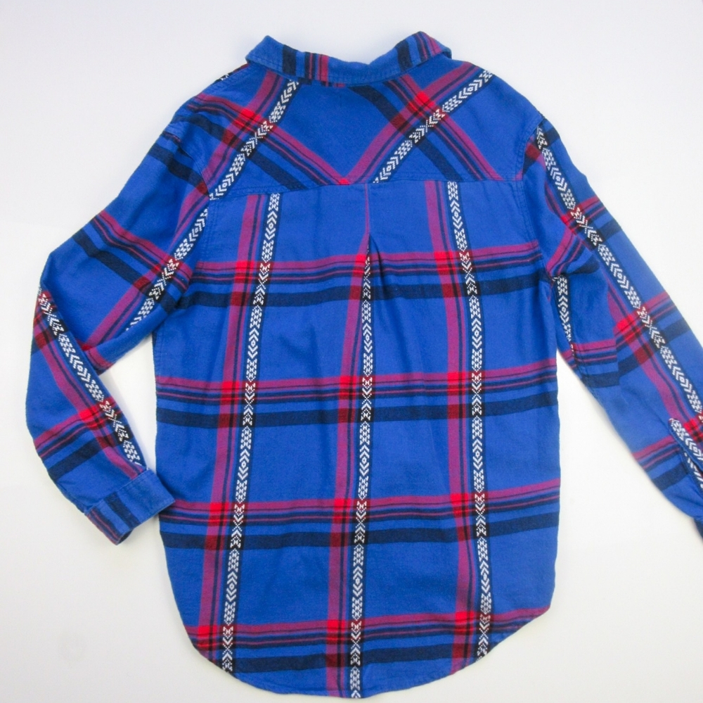 Urban Outfitters Plaid Aztec Stripe Flannel Shirt – Size Medium – Royal … - Picture 2 of 6